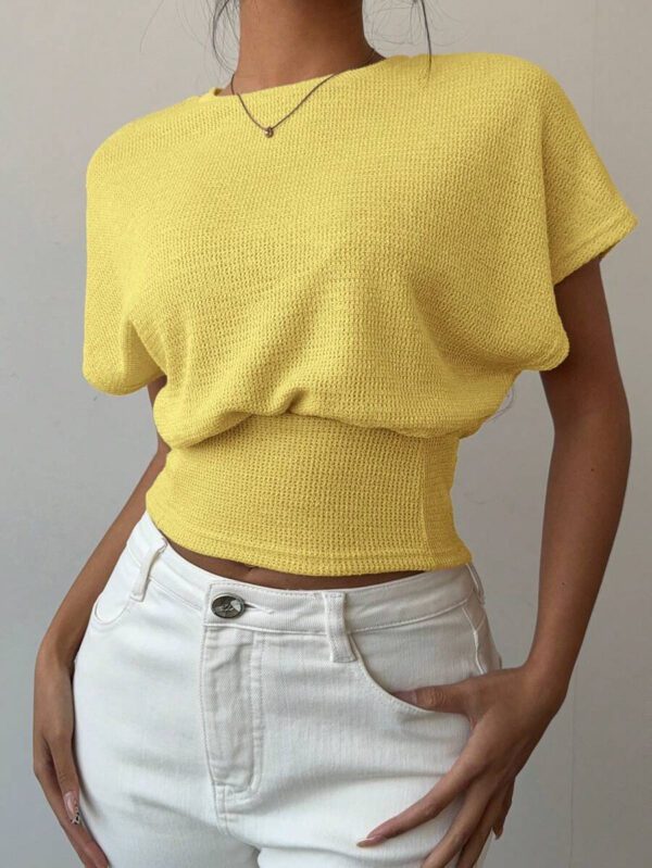Aloruh T-shirt décontracté simple et à manches courtes de couleur unie pour femmes – Image 24