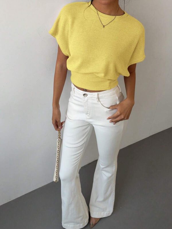 Aloruh T-shirt décontracté simple et à manches courtes de couleur unie pour femmes – Image 26