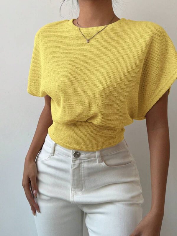 Aloruh T-shirt décontracté simple et à manches courtes de couleur unie pour femmes – Image 30