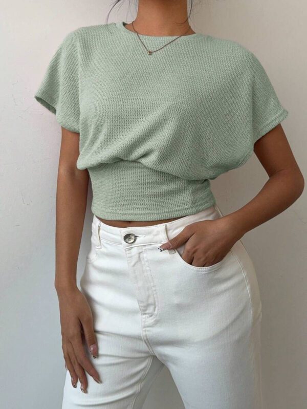Aloruh T-shirt décontracté simple et à manches courtes de couleur unie pour femmes – Image 36
