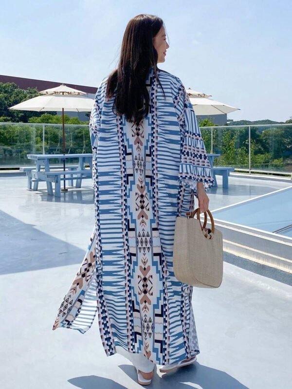 DAZY Kimono à imprimé géométrique ouvert à l'avant, tenues d'été pour femme à la plage – Image 3