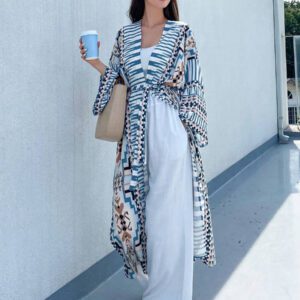DAZY Kimono à imprimé géométrique ouvert à l'avant, tenues d'été pour femme à la plage