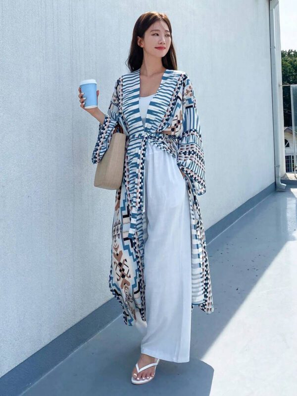 DAZY Kimono à imprimé géométrique ouvert à l'avant, tenues d'été pour femme à la plage – Image 7