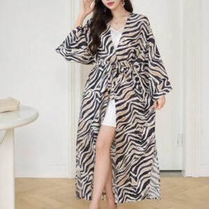 DAZY Kimono à imprimé géométrique ouvert à l'avant, tenues d'été pour femme à la plage