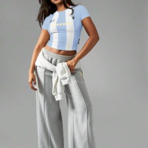 Missguided x Playboy T-shirt court de sport inspiré de l'athlétisme, avec numéro de vareuse et design rayé, top d'été ajusté, streetwear Y2K