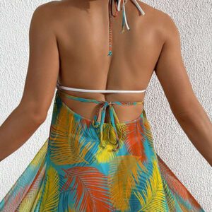 Swim Lushoire Femmes cache-maillot de plage d'été à col en V sans dos avec imprimé floral numérique