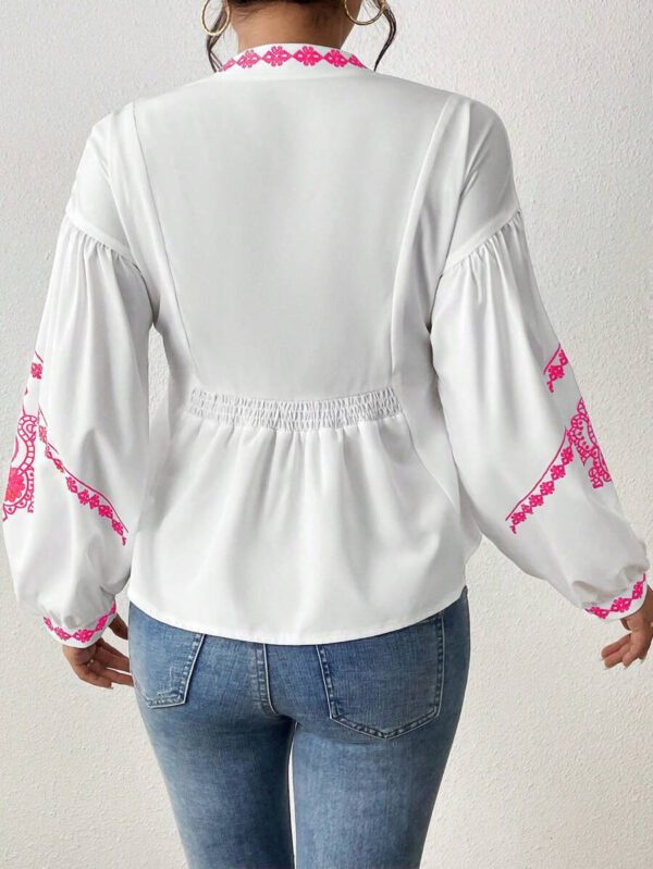 SHEIN LUNE Chemise à manches longues boutonné avec Top peplum à imprimé graphique plissé pour femmes – Image 21