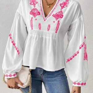 SHEIN LUNE Chemise à manches longues boutonné avec Top peplum à imprimé graphique plissé pour femmes