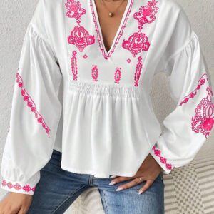 SHEIN LUNE Chemise à manches longues boutonné avec Top peplum à imprimé graphique plissé pour femmes