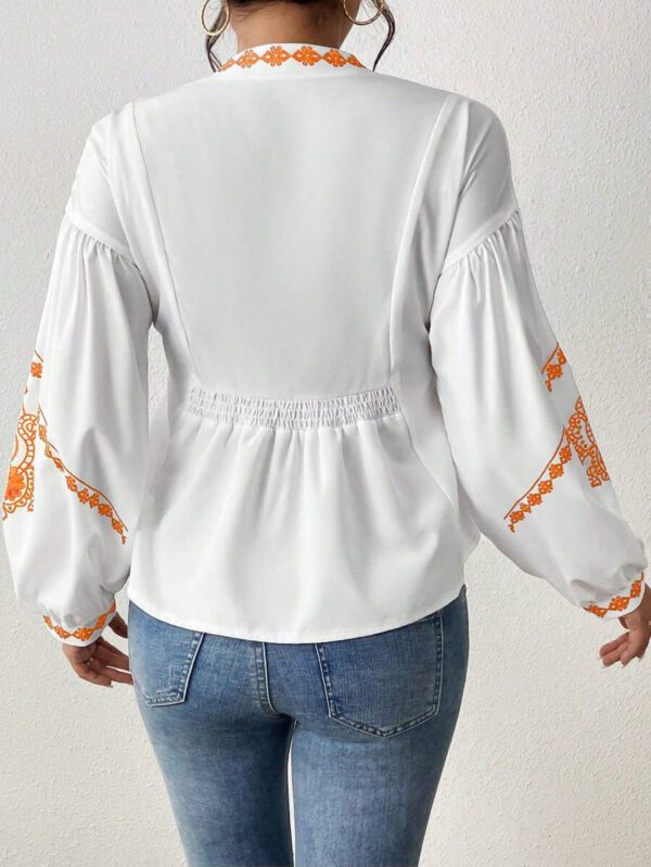 SHEIN LUNE Chemise à manches longues boutonné avec Top peplum à imprimé graphique plissé pour femmes – Image 27