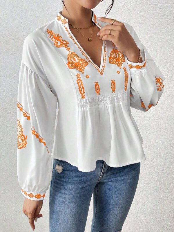 SHEIN LUNE Chemise à manches longues boutonné avec Top peplum à imprimé graphique plissé pour femmes – Image 29