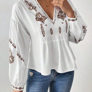 SHEIN LUNE Chemise à manches longues boutonné avec Top peplum à imprimé graphique plissé pour femmes