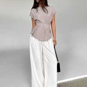 Aloruh Top casual à manches chauve-souris type lin, été