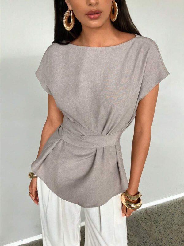 Aloruh Top casual à manches chauve-souris type lin, été – Image 5
