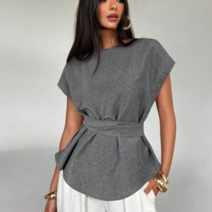 Aloruh Top casual à manches chauve-souris type lin, été