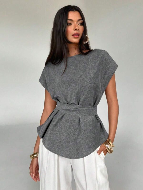 Aloruh Top casual à manches chauve-souris type lin, été – Image 10