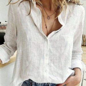Chemise décorée de boutons unicolore, chemise col chemisier à manches longues élégante