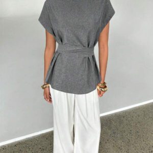 Aloruh Top casual à manches chauve-souris type lin, été