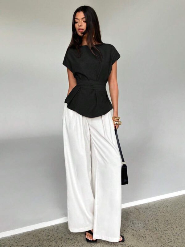 Aloruh Top casual à manches chauve-souris type lin, été – Image 14