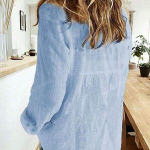 Chemise décorée de boutons unicolore, chemise col chemisier à manches longues élégante