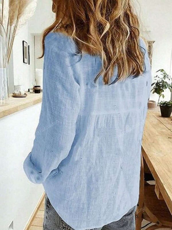 Chemise décorée de boutons unicolore, chemise col chemisier à manches longues élégante – Image 10
