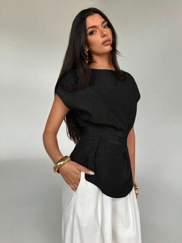 Aloruh Top casual à manches chauve-souris type lin, été – Image 17