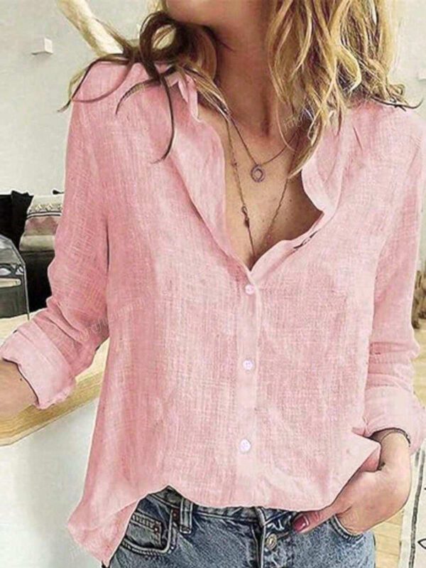 Chemise décorée de boutons unicolore, chemise col chemisier à manches longues élégante – Image 14