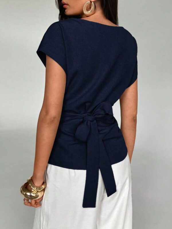 Aloruh Top casual à manches chauve-souris type lin, été – Image 21