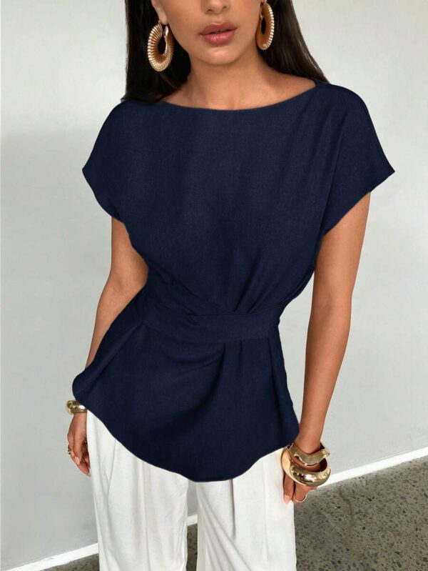 Aloruh Top casual à manches chauve-souris type lin, été – Image 24