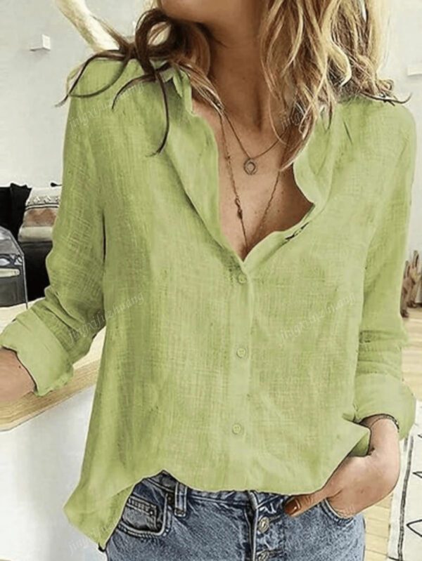 Chemise décorée de boutons unicolore, chemise col chemisier à manches longues élégante – Image 18