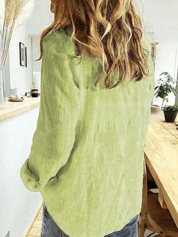 Chemise décorée de boutons unicolore, chemise col chemisier à manches longues élégante – Image 19