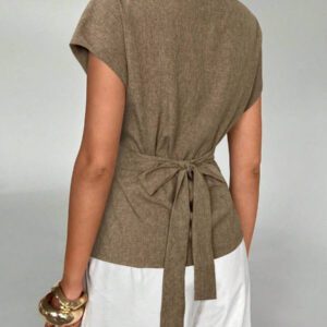 Aloruh Top casual à manches chauve-souris type lin, été
