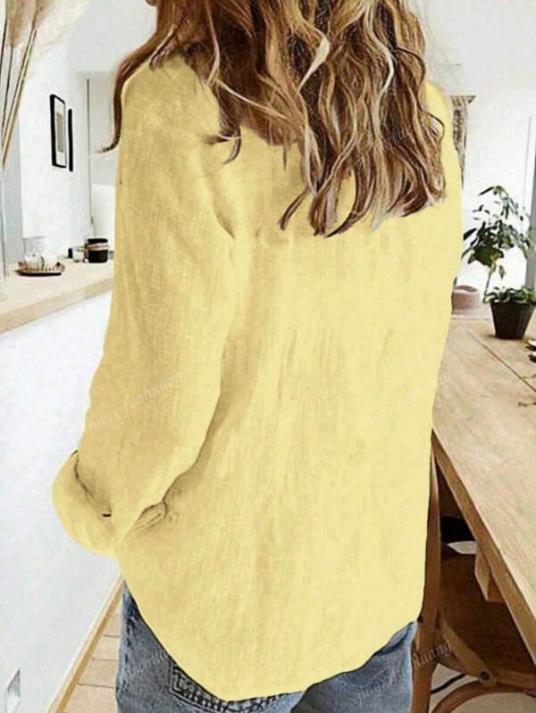 Chemise décorée de boutons unicolore, chemise col chemisier à manches longues élégante – Image 22