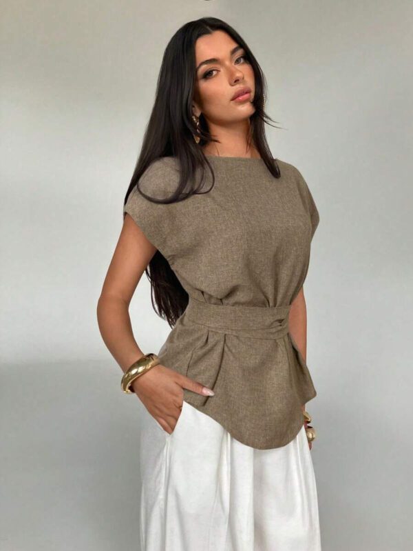Aloruh Top casual à manches chauve-souris type lin, été – Image 30