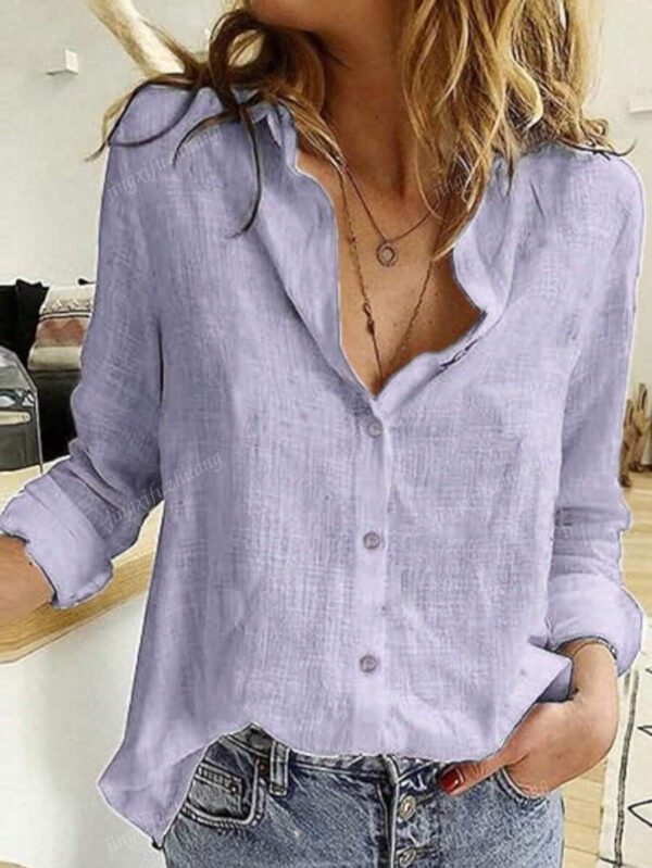 Chemise décorée de boutons unicolore, chemise col chemisier à manches longues élégante – Image 24