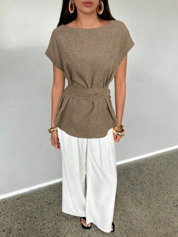 Aloruh Top casual à manches chauve-souris type lin, été – Image 31