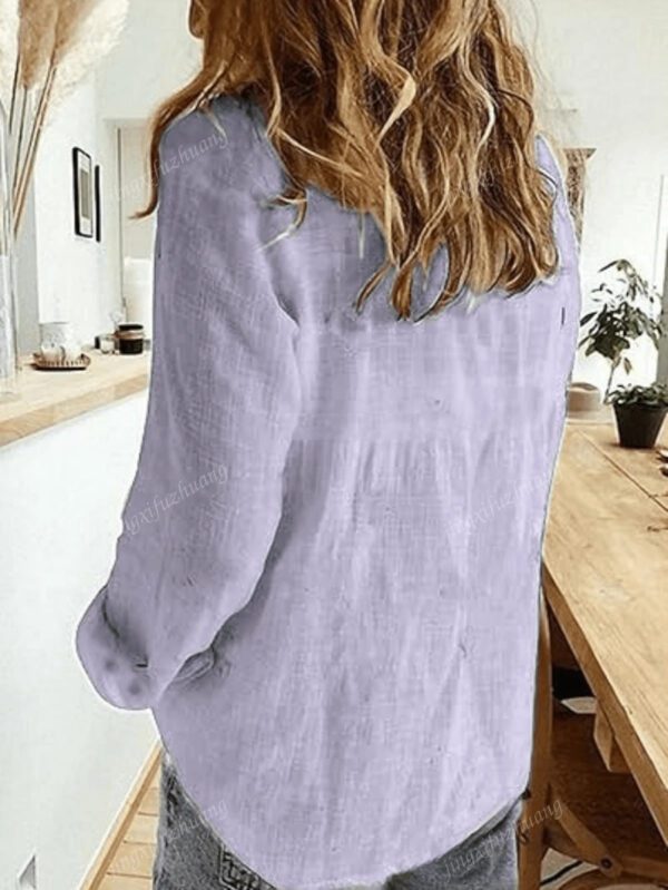 Chemise décorée de boutons unicolore, chemise col chemisier à manches longues élégante – Image 25