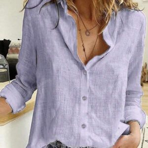 Chemise décorée de boutons unicolore, chemise col chemisier à manches longues élégante