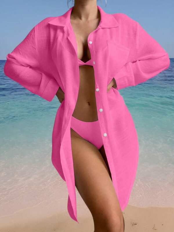 SHEIN Swim Basics Cardigan Kimono À Épaules Tombantes Couleur Unie – Image 14