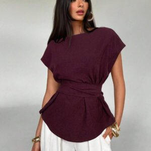 Aloruh Top casual à manches chauve-souris type lin, été