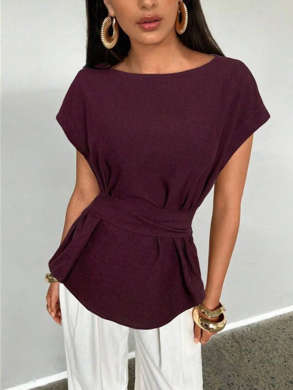 Aloruh Top casual à manches chauve-souris type lin, été – Image 35