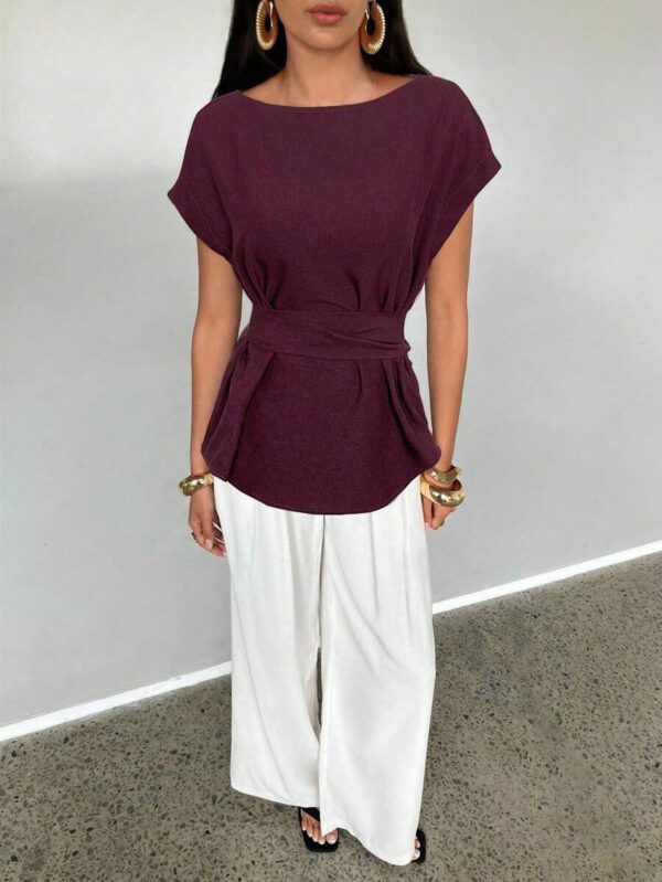 Aloruh Top casual à manches chauve-souris type lin, été – Image 37