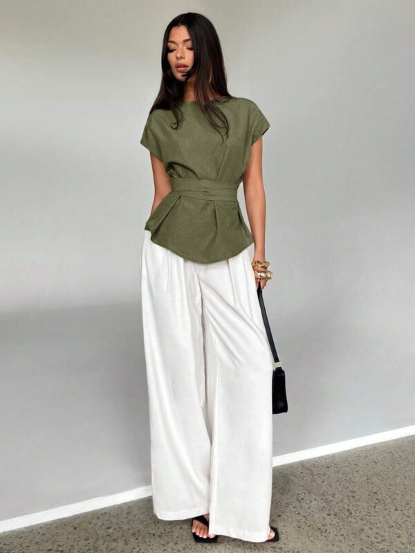 Aloruh Top casual à manches chauve-souris type lin, été – Image 38