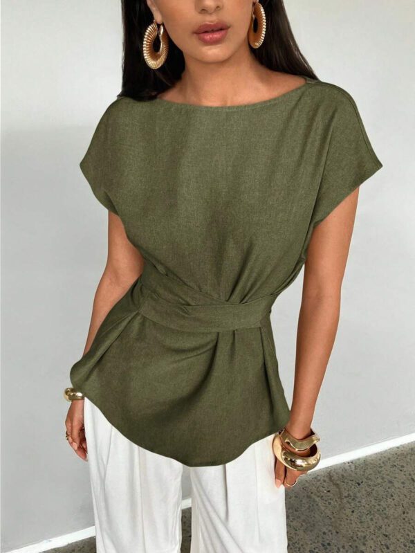 Aloruh Top casual à manches chauve-souris type lin, été – Image 42