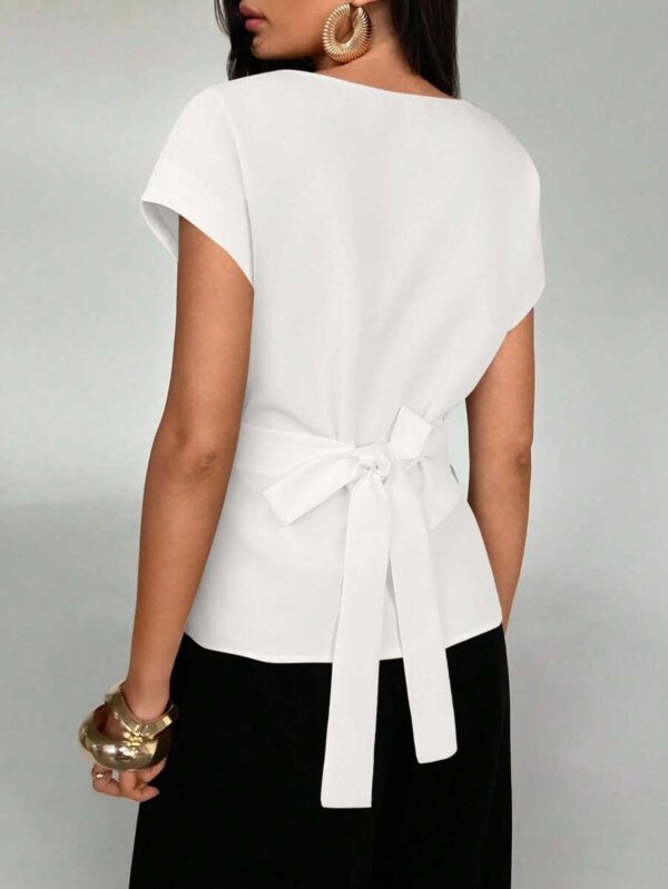 Aloruh Top casual à manches chauve-souris type lin, été – Image 45