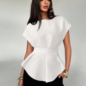 Aloruh Top casual à manches chauve-souris type lin, été