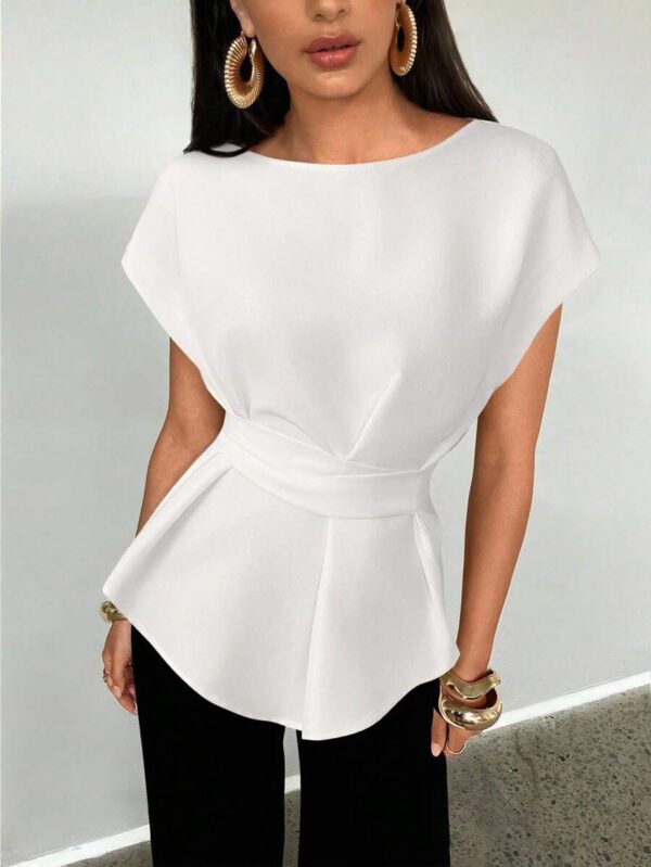 Aloruh Top casual à manches chauve-souris type lin, été – Image 47