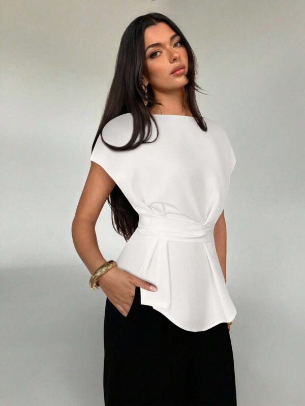 Aloruh Top casual à manches chauve-souris type lin, été – Image 48