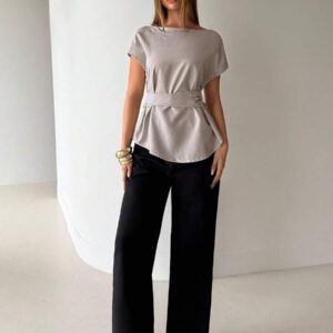 Aloruh Top casual à manches chauve-souris type lin, été