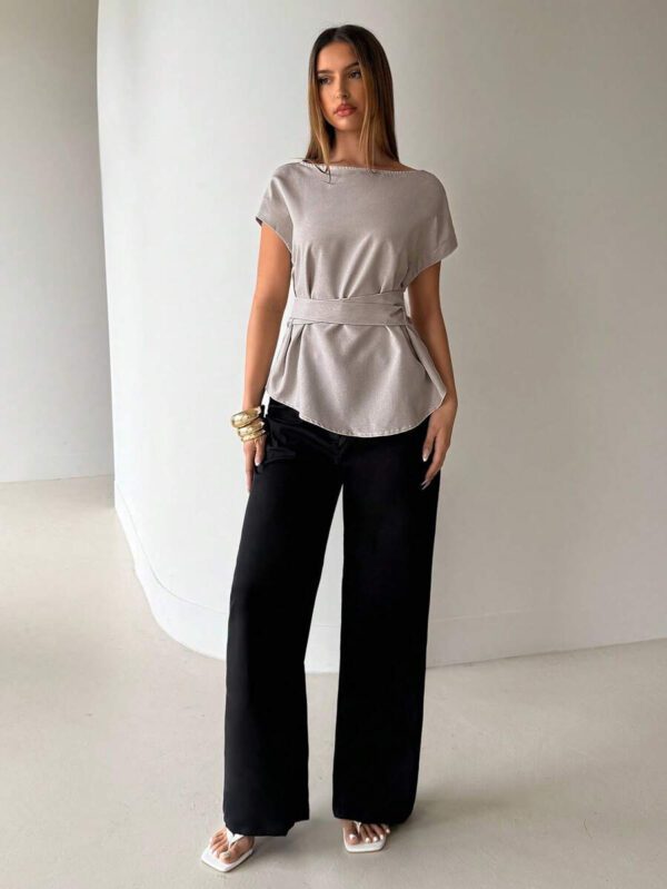 Aloruh Top casual à manches chauve-souris type lin, été – Image 52